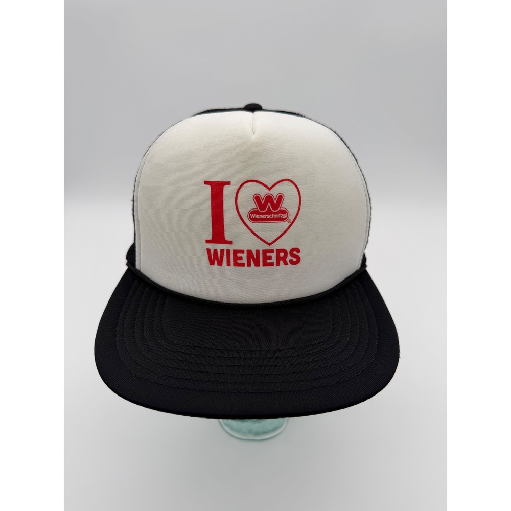Wienerschnitzel I Heart Love Wieners Trucker Hat Black White Snapback Cap